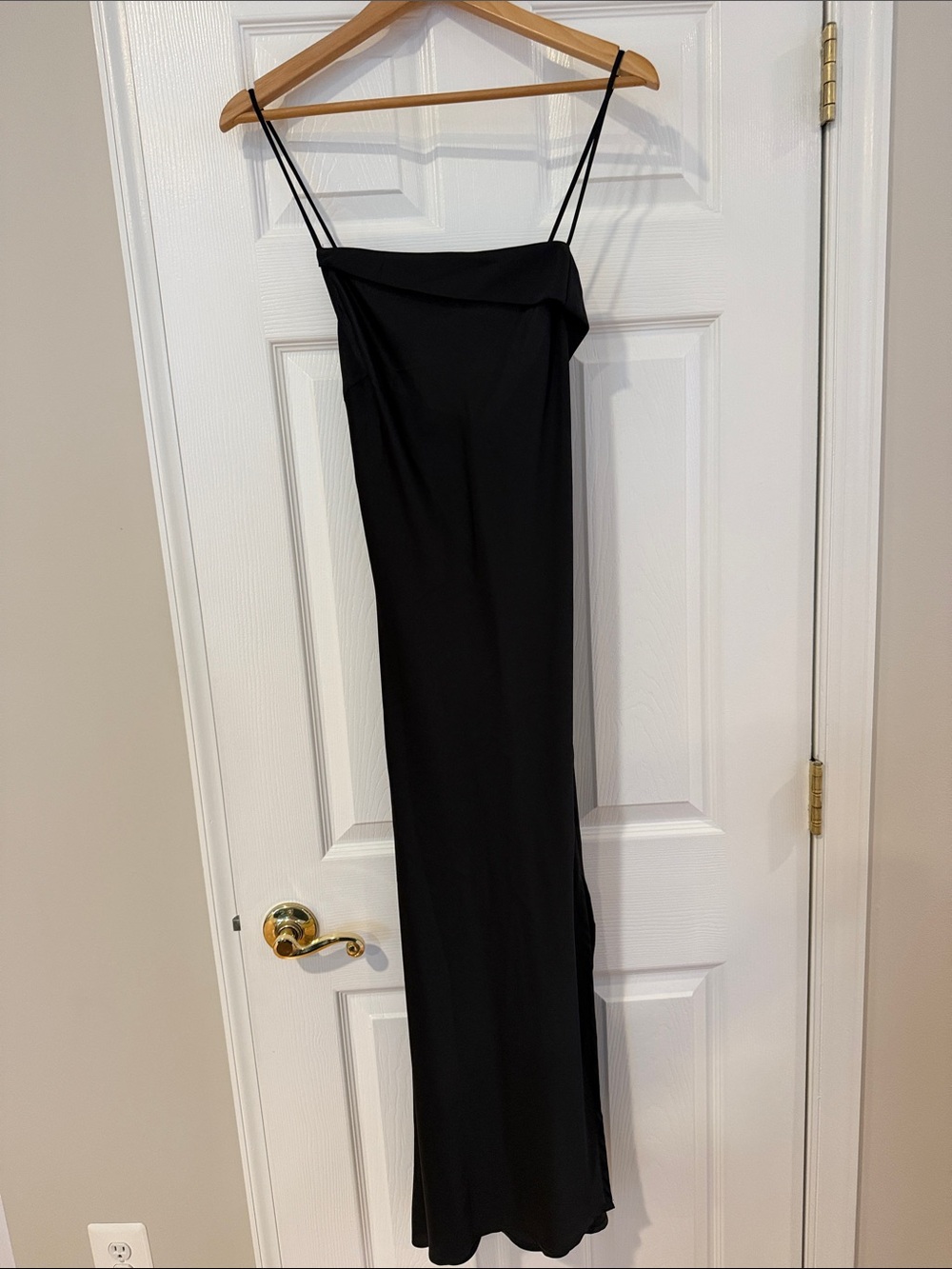 Sleek Black Slip Maxi Dress with Spaghetti Straps, new with tags, medium